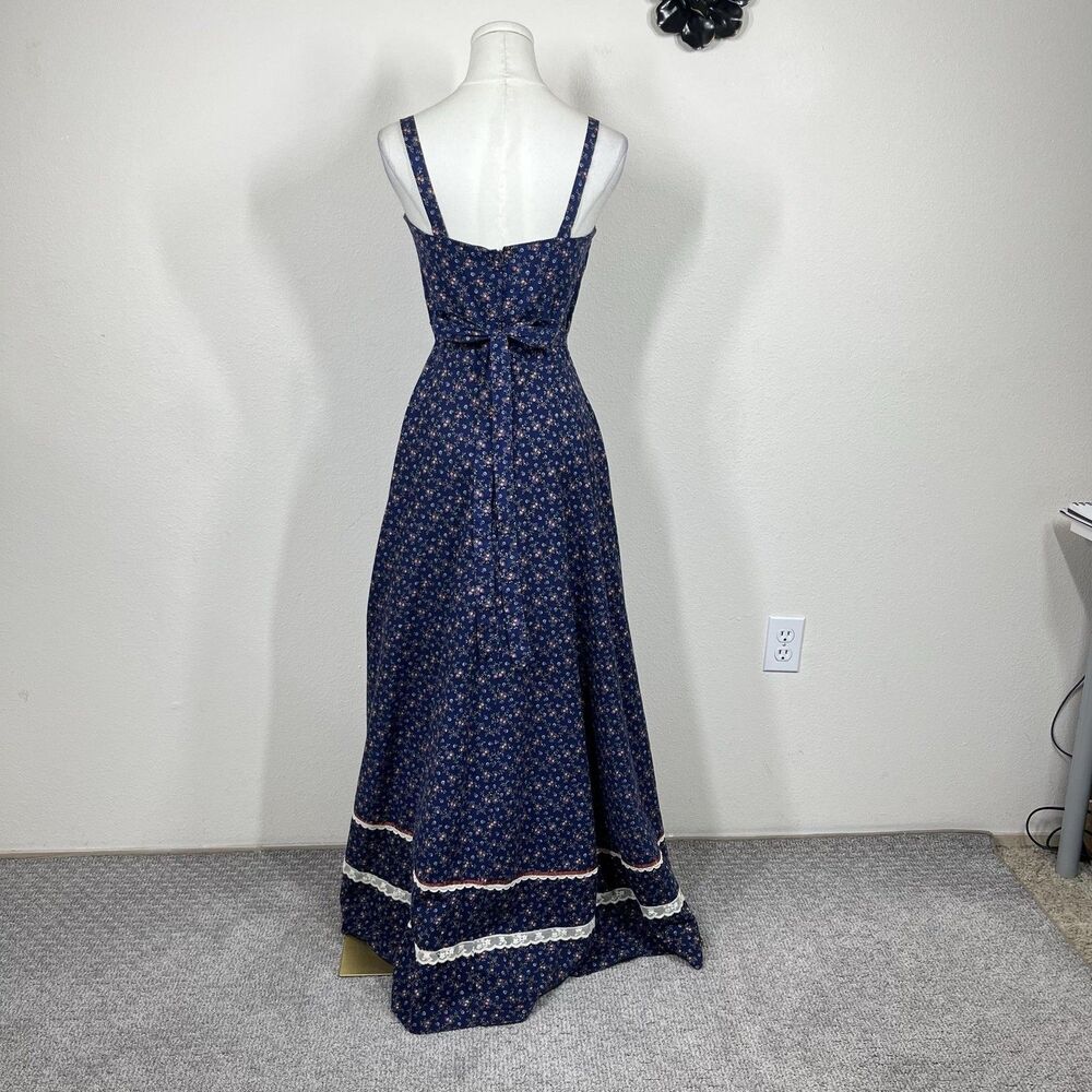 Vintage Gunne Sax Prairie Dress Women 9 Blue Floral Maxi Corset 70s Renaissance - Picture 2 of 11